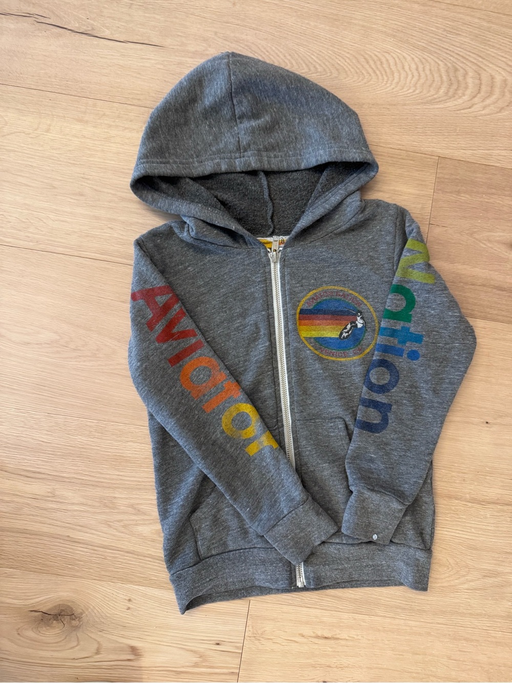 Aviator Nation Gray Kids Zip Hoodie with Rainbow Logo